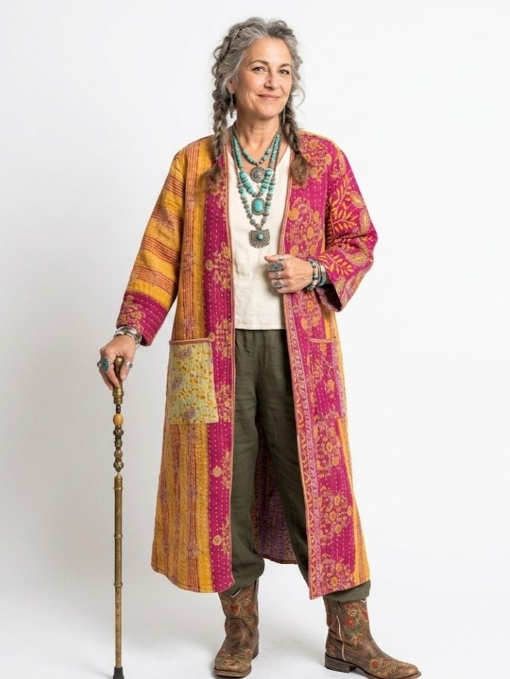 Upcycled Kantha Quilt Coat S-M Handmade Maxi India Cloth